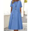 Vestido Nuevo 2025 Europeo y Americano Aliexpress Estación Independiente Casual Decoración de Botones Bolsillo Plegado Vestido de Longitud Media