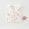 Colete para Bebês e Crianças Pequenas Estilo Primavera e Outono Colete Sem Mangas para Meninas Gola de Renda Estampa de Desenho Animado Algodão Puro Colete Jaqueta