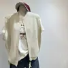 Camiseta de Manga Corta con Bordado de Letras Pesadas para Mujer, Elegante Color Café, Corte Holgado, Versátil Casual Base de Canalé Cepillado