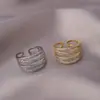 Anillo para Mujer Estilo Coreano Fresco Multicapa Ola Diamante Línea Hueca Anillo Dedo Índice Diseño de Moda Europeo y Americano Joyería