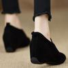 Sapatos Femininos 2026 Outono Novo Estilo Salto Anabela Bico Redondo Sapatilhas Confortáveis Camurça Elástico Cor Sólida Preto Sapatos Femininos
