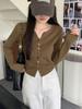 Cardigã de malha vintage chique com decote em V 2024 Primavera Outono Inverno Elegante Base Top Feminino Manga Longa Externa Roscada