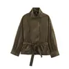 Fábrica de origem de roupas femininas transfronteiriças AliExpress venda quente moda gola alta manga longa com cinto textura de camurça jaqueta casaco