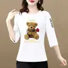 Superávit de comercio exterior transfronterizo, blusas para mujeres de mediana edad y mayores, talla petite, corte holgado, estampadas, versátiles, camiseta de manga tres cuartos