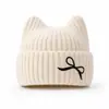 Gorro de punto personalizado, gorro adelgazante, gorro de lana para mujer con temática de gato para otoño e invierno con orejas, lindo gorrito bordado pequeño