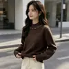 Suéter de tricô de veludo Andy de três fios, estilo francês suave, com pérolas, gola semi-alta, para mulheres, de manga comprida, estiloso, quente, para usar como camada base