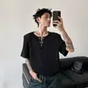 Suministro exclusivo transfronterizo: Camiseta de Manga Corta Relajada y Acanalada con Caída para Hombre y Mujer con Diseño de Cuello con Hebilla Metálica