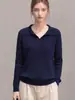 Top de punto con cuello polo calado para mujer, suéter de otoño de manga larga con un toque de alta gama, se puede usar como capa exterior, top de estilo relajado