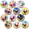 Imanes de Refrigerador Creativos Pintados a Mano de Venta Caliente Transfronteriza Imanes Redondos Personalizados de Gallo Pintado Vidrio 3D Estéreo Imanes Magnéticos