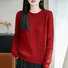 Suéter vermelho para mulheres, novo estilo outono/inverno 2026, peça básica de algodão puro tricotada com gola redonda, top versátil para figuras petite