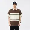 Camisa polo de manga corta estilo retro americano para hombre, nuevo modelo verano 2026, top elástico con bloques de color, corte holgado, camiseta para hombre