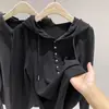 Camisa base cálida con capucha de manga larga de terciopelo waxy doble cara súper suave forrada de forro polar otoño e invierno nueva camisa pequeña estilo western top versátil