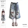 Jeans Retro Desgastados Rasgados de Talla Grande Europeos y Americanos para Mujer Verano 2025 Nuevos Pantalones Cropped de Pierna Ancha Ajustados de Calle