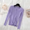 Nuevo Suéter de Punto Ajustado de Cuello Redondo de Manga Larga Fino para Mujer, Estilo Retro Otoño/Invierno, Capa Base
