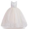 Vestido Formal de Niña 2026 Malla Pequeña Princesa Vestido de Boda Encaje Bordado con Cuentas Largo con Cola Vestido de Noche para Niñas