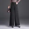 Calça de Lã Xadrez Wide Leg para Mulheres, Novo Estilo Outono/Inverno 2026, Engrossada, Versátil, Amigável para Baixinhas, Calça Casual de Lã Reta