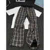 Pantalones Clásicos Retro de Cuadros Rojos para Hombres y Mujeres, Pantalones Casuales Finos de Pierna Ancha con Pliegues Bloqueados por Color para Verano, Pantalones Largos de Pierna Recta