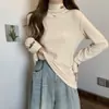 Camiseta elegante de talla grande para mujer, cuello alto medio, manga larga, corte ajustado y que estiliza la figura, colección de otoño, top de capa base