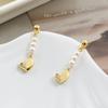 Pendientes de tres perlas francesas para mujer, de verano, de alta gama, con forma de corazón, de aguja de plata s925.