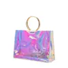 Sacola de presente para cosméticos bolsa tote com alça de anel em PVC bolsa tote transparente a laser colorida pode ser impressa logo