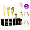 Venta caliente transfronteriza vajilla de acero inoxidable Serie Luna Creciente Cuchillo, tenedor y cuchara occidentales para 6 personas juego de 24 piezas traje de caja de color