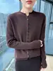 Nuevo Cárdigan de Punto Redondo con Borde Enrollado de Lana Pura Otoño/Invierno 2026 Manga Larga para Mujer Color Sólido Holgado Suéter de Lana