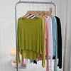 Camiseta Suave de Modal para Mujer Verano Holgada Cuello Redondo Fina Manga Larga Corta por Delante y Larga por Detrás Ropa de Baile Top