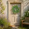 1 guirlanda artificial de eucalipto com flores vermelhas e samambaias roxas, usada para simular portas floridas em casas de fazenda rústicas, para portas de entrada, pendurar na parede interna e externa, casamentos, feriados e decoração de casa durante a primavera e o verão.