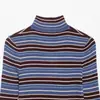 Novidade da Primavera de 2026 Moda de Rua Feminina Europeia e Americana Gola Meia-Alta Listrado Slim-Fit Malha W03 7063