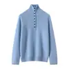 Suéter de Cachemira de Diseñador Otoño/Invierno 2026 para Mujer, Tejido de Lana con Botones de Contraste de Color, Corte Holgado