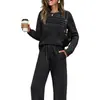 Conjunto Europeo y Americano para Mujer Otoño 2026 Top de Manga Larga con Cuello Redondo Pantalones Largos de Cintura Elástica Pierna Ancha Conjunto Casual