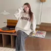 Sudadera Redonda con Estampado de Letras Estilo Hong Kong 2025 para Mujer Otoño e Invierno Estilo Coreano Holgazana de Terciopelo Gruesa Chaqueta Top de Moda