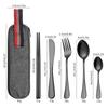 Amazon transfronteiriço aço inoxidável portátil talheres faca garfo colher hashi conjunto de 5 peças viagem ao ar livre piquenique colher de chá presente