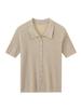 Camiseta de Punto Fina de Manga Corta con Cuello Polo de Lino para Mujer 2025 Nuevo Verano Top Casual de Gama Alta Fino