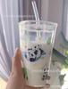 Vaso de Paja de Celebridad de Internet Vaso de Leche con Escala de Dibujos Animados Paja con Tapa Vaso para Té con Leche Café Vidrio para el Hogar