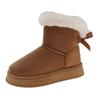 Botas de Nieve Gruesas y Forradas de Lana, Estilo Slip-On, Nuevo Modelo Invierno 2026, Suela Gruesa, Ribete Peludo, Lazo, Cálido, Zapatos de Algodón Talla Grande