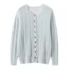 Cardigan de Tricô Gola Redonda de Seda e Caxemira Outono/Inverno 2026 Manga Longa Feminino Cor Sólida Vazado Macio Fofo Top Jaqueta