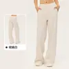 Calça esportiva feminina Hotem de alta qualidade com forro de fleece, bolsos laterais, calça longa casual de perna reta para fitness, calça de perna larga quente e que retém o calor