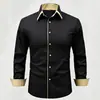 Camisa Masculina Casual de Manga Longa com Cor Contrastante Amazon Business Sem Amassar Elasticidade em Quatro Direções Confortável Tecido Micro-Elástico