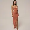 Nuevo vestido de noche europeo y americano para mujer, sexy y lujoso, sin tirantes, espalda descubierta, entallado en la cintura, adelgazante, vestido largo con abertura alta para mujer