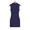 2603-26 Primavera Estilo Coreano Ajustado Liso Color Macarrón Cachemira Chaleco Vestido Cuello Alto Bodycon Falda