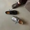 Sapatos Femininos de Couro com Cadarço, Novidades da Primavera, Couro Genuíno por Dentro e por Fora, Salto Escondido, Sapatos Baixos de Corte Profundo