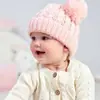Chapéus Infantis em Estoque Outono e Inverno Bebê Quente Torcido Pulôver Chapéu Cor Sólida Atacado Lã Bola Dupla Bebê Novo Estilo