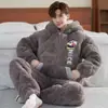 Pijama de Invierno de Coral Fleece para Hombre Adolescente con Capucha de Algodón Espeso de Tres Capas Chaqueta Cálida Acolchada de Algodón Ropa de Casa de Franela