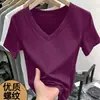 Camiseta de Canalé de Verano Tallas Grandes 2026 Nueva Manga Corta Versátil Ajustada Favorecedora Prenda Básica para Mujer