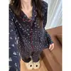 Pijama floral dulce y lindo con solapas para mujer, cárdigan de manga larga con cierre de corbata para principios de otoño, ropa de casa holgada, se puede usar para salir, conjunto
