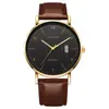 Moda Tendencia Popular Reloj para Hombre Comercio Exterior Nuevo Estilo Calendario Ultradelgado Simple Versátil Correa de Cuero Reloj de Cuarzo Mayoreo