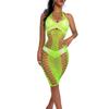 Ropa interior sexy transfronteriza europea y americana con entrepierna abierta, verde fluorescente, de tiras huecas, tentación pasional, sexy, de talla grande, coqueta, elegante para mujer