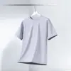 Nova Camiseta Masculina Lisa de Seda de Manga Curta Verão 2026, Camiseta de Manga Curta com Gola Redonda, Cor Sólida Gola Redonda Meia-Manga