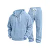 Conjunto de Ropa Deportiva Casual Versátil para Hombre, Chaqueta de Manga Larga de Pana con Cruces de Color Sólido, Pantalones Casuales